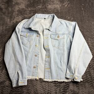 Women’s Blue Jean Jacket Size large Button Pockets
